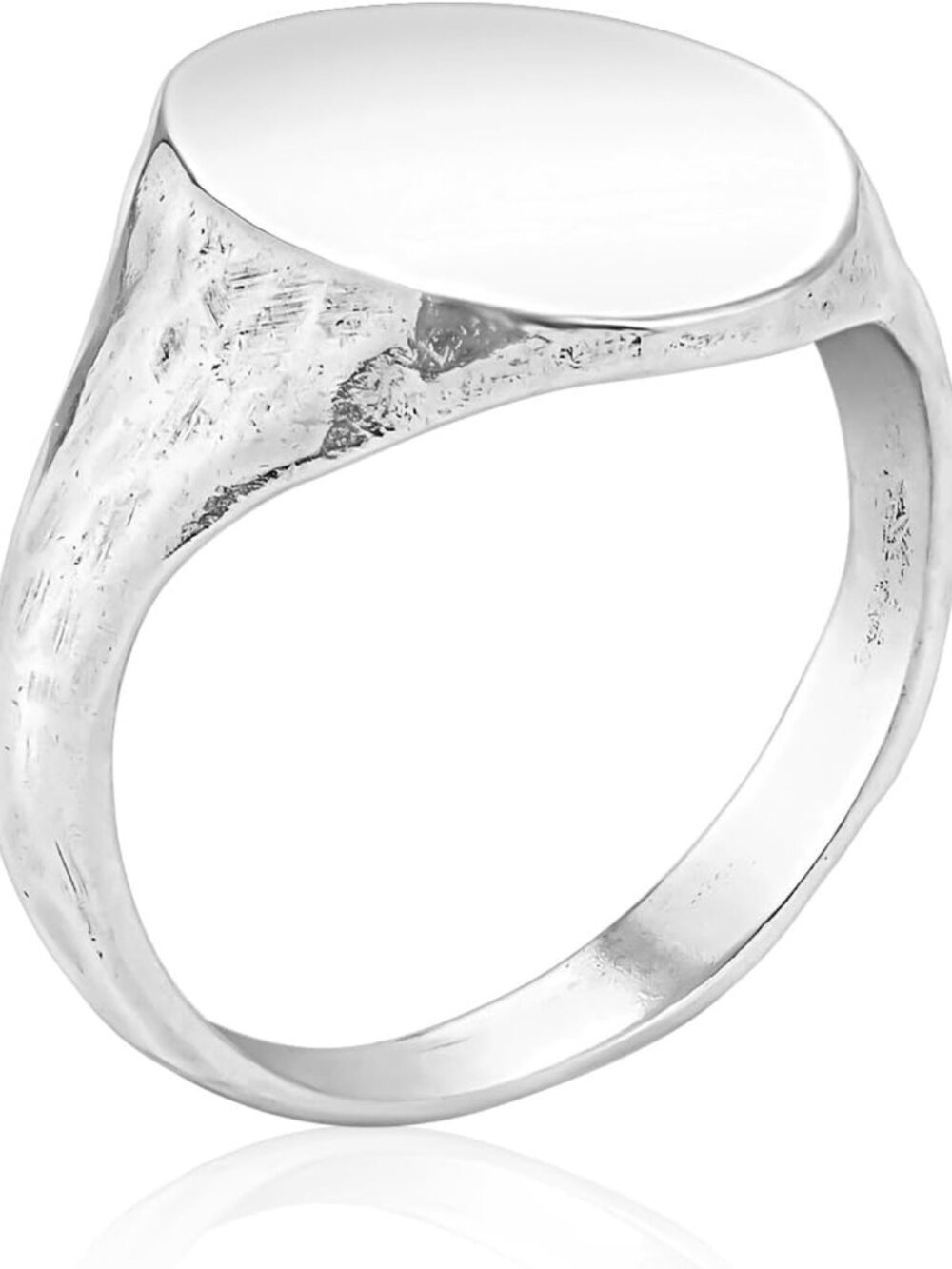 Men's Solid 925 Sterling Silver Hammered Round Signet Ring - Rustic Oxidized